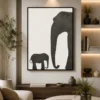 Minimalist mother and calf elephant canvas wall art featuring textured charcoal silhouettes on a neutral background for modern luxury interiors.