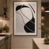Modern black and cream abstract canvas wall art featuring flowing organic forms in a contemporary minimalist design.