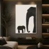 Minimalist mother and calf elephant canvas wall art featuring textured charcoal silhouettes on a neutral background for modern luxury interiors.