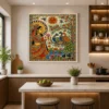 Traditional Indian Madhubani Goddess and Peacock Canvas Wall Art with Tree of Life and Floral Folk Design.