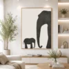 Minimalist mother and calf elephant canvas wall art featuring textured charcoal silhouettes on a neutral background for modern luxury interiors.