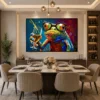 Luxury colourful frog canvas wall art featuring a stylish frog wearing oversized glasses and raising a champagne glass with vibrant pop art textures.