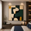 Square Mid-Century abstract canvas wall art featuring a terracotta circle, charcoal geometric forms, and soft earth-tone contemporary design.