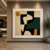 Square Mid-Century abstract canvas wall art featuring a terracotta circle, charcoal geometric forms, and soft earth-tone contemporary design.