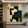 Square Mid-Century abstract canvas wall art featuring a terracotta circle, charcoal geometric forms, and soft earth-tone contemporary design.