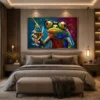 Luxury colourful frog canvas wall art featuring a stylish frog wearing oversized glasses and raising a champagne glass with vibrant pop art textures.
