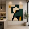 Square Mid-Century abstract canvas wall art featuring a terracotta circle, charcoal geometric forms, and soft earth-tone contemporary design.