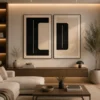 Modern black and cream abstract diptych canvas wall art featuring balanced geometric forms and minimalist contemporary design.