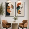 Luxury framed African women triptych canvas wall art featuring elegant tribal silhouettes, textured cream backgrounds, traditional clay vessels, and premium gold gallery frames.