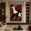 Luxury minimalist running deer canvas wall art featuring contrasting black and cream silhouettes against a warm terracotta background.
