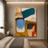 Square Mid-Century abstract canvas wall art featuring terracotta, sage green, charcoal, and warm neutral geometric shapes.