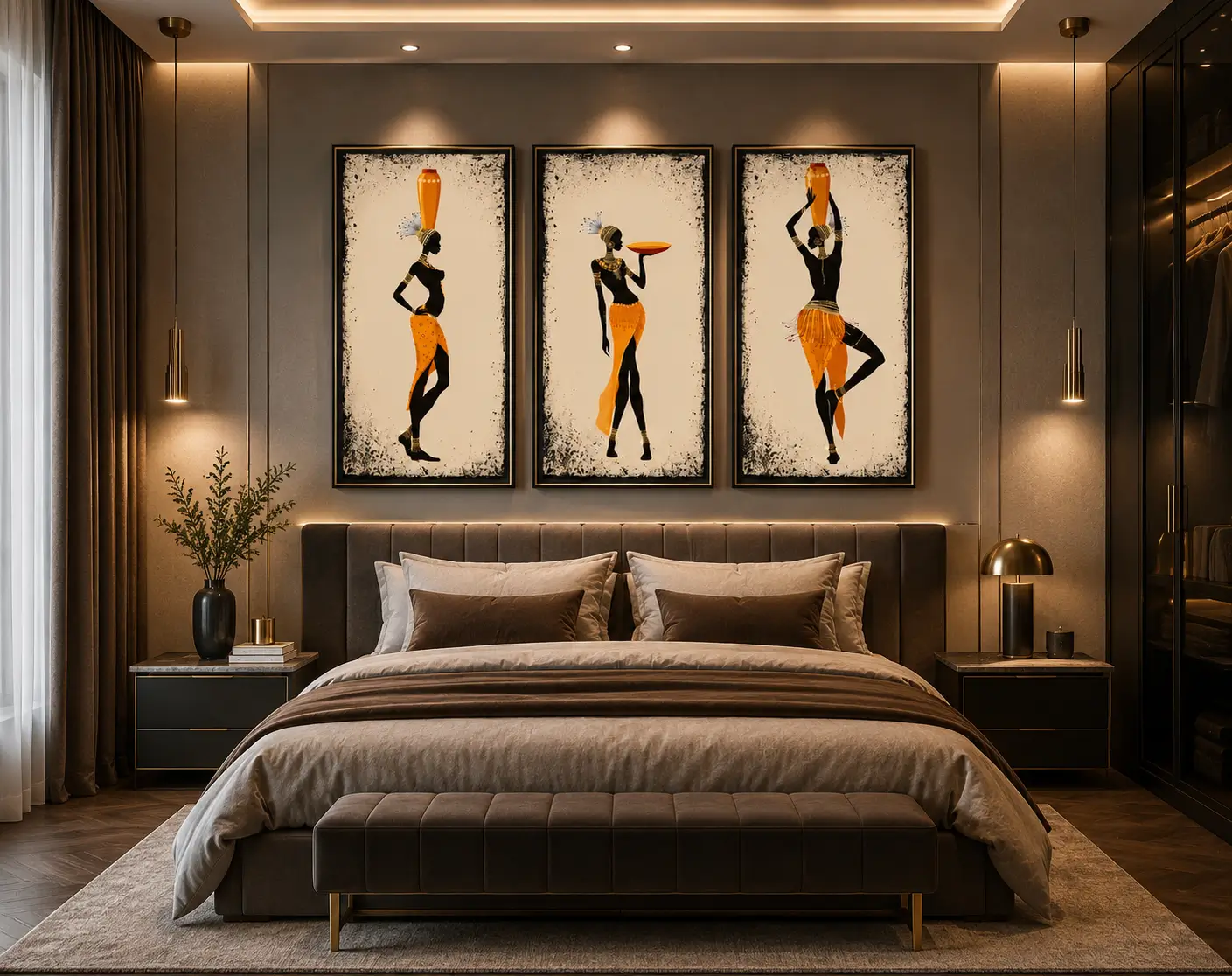 Luxury abstract landscape canvas wall art featuring layered earth tones, textured brushwork, and elegant golden highlights for contemporary interiors.