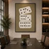 Modern abstract domino-inspired canvas wall art featuring cream geometric forms on a rich ochre background.