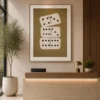 Modern abstract domino-inspired canvas wall art featuring cream geometric forms on a rich ochre background.