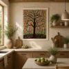 Traditional Indian Madhubani Tree of Life and Songbirds Canvas Wall Art featuring vibrant flowers and authentic Mithila folk painting details.