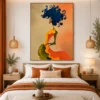 Luxury abstract woman canvas wall art featuring a contemporary female silhouette with a vibrant cobalt-blue hairstyle and expressive impressionist textures.