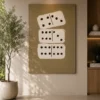 Modern abstract domino-inspired canvas wall art featuring cream geometric forms on a rich ochre background.