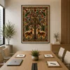 Traditional Indian Madhubani Forest Tree of Life & Majestic Stags Wall Art