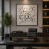 Modern black and cream abstract tic-tac-toe inspired canvas wall art with expressive brushstrokes for contemporary interiors.