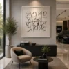 Modern black and cream abstract tic-tac-toe inspired canvas wall art with expressive brushstrokes for contemporary interiors.