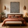Square black and white optical illusion canvas wall art featuring a hypnotic concentric spiral vortex in a minimalist contemporary design.