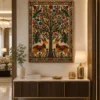 Traditional Indian Madhubani Forest Tree of Life & Majestic Stags Wall Art - Image 4