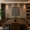 Square black and white optical illusion canvas wall art featuring a hypnotic concentric spiral vortex in a minimalist contemporary design.