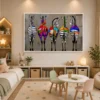 Luxury contemporary zebra canvas wall art featuring colourful patchwork stripes on a textured charcoal background.