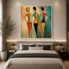 Luxury African tribal figures canvas wall art featuring three colourful silhouettes with textured contemporary backgrounds and geometric traditional garments.