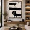 Modern minimalist dachshund canvas wall art featuring a textured black and cream abstract dog silhouette for luxury contemporary interiors.