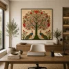 Traditional Indian Madhubani Royal Peacock premium canvas wall art featuring vibrant lotus flowers, botanical motifs, and authentic Mithila folk painting details.
