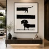 Modern minimalist dachshund canvas wall art featuring a textured black and cream abstract dog silhouette for luxury contemporary interiors.