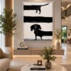 Modern minimalist dachshund canvas wall art featuring a textured black and cream abstract dog silhouette for luxury contemporary interiors.