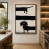 Modern minimalist dachshund canvas wall art featuring a textured black and cream abstract dog silhouette for luxury contemporary interiors.