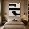 Modern minimalist dachshund canvas wall art featuring a textured black and cream abstract dog silhouette for luxury contemporary interiors.