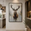 Luxury stag canvas wall art featuring a majestic deer portrait with expressive watercolor textures and elegant ink detailing.