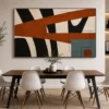 Modern architectural abstract canvas wall art featuring terracotta, steel blue, charcoal, and cream geometric forms with contemporary industrial styling.