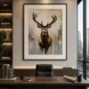 Luxury stag canvas wall art featuring a majestic deer portrait with expressive watercolor textures and elegant ink detailing.