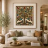 Traditional Indian Madhubani Tree of Life and Royal Peacocks premium canvas wall art featuring lotus flowers, vibrant folk motifs, and authentic Mithila painting details.