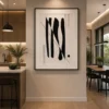 Black and cream mid-century modern abstract canvas wall art featuring architectural geometric forms and elegant linear details.
