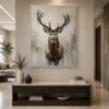 Luxury stag canvas wall art featuring a majestic deer portrait with expressive watercolor textures and elegant ink detailing.