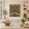Traditional Indian Madhubani Tree of Life and Royal Peacocks premium canvas wall art featuring lotus flowers, vibrant folk motifs, and authentic Mithila painting details.