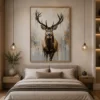 Luxury stag canvas wall art featuring a majestic deer portrait with expressive watercolor textures and elegant ink detailing.