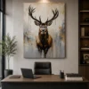 Luxury stag canvas wall art featuring a majestic deer portrait with expressive watercolor textures and elegant ink detailing.