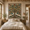 Traditional Indian Madhubani Tree of Life and Royal Peacocks premium canvas wall art featuring lotus flowers, vibrant folk motifs, and authentic Mithila painting details.