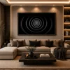 Square optical illusion canvas wall art featuring vibrant rainbow geometric patterns that create an infinite three-dimensional visual effect.