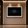 Square optical illusion canvas wall art featuring vibrant rainbow geometric patterns that create an infinite three-dimensional visual effect.