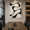 Black and cream Wabi-Sabi abstract canvas wall art featuring interwoven organic shapes with textured contemporary design.