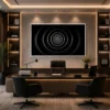 Square optical illusion canvas wall art featuring vibrant rainbow geometric patterns that create an infinite three-dimensional visual effect.