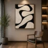 Black and cream Wabi-Sabi abstract canvas wall art featuring interwoven organic shapes with textured contemporary design.